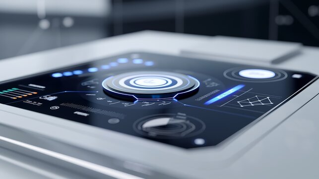 A clean and modern business dashboard concept showing 3D graphs and statistical charts in white and navy tones, floating analytics UI elements with soft shadows