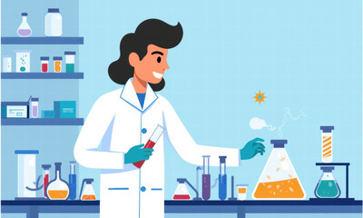 Scientist in Lab, Research, Experiment - Flat design illustration