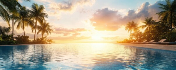 Tropical Sunset Paradise Poolside
