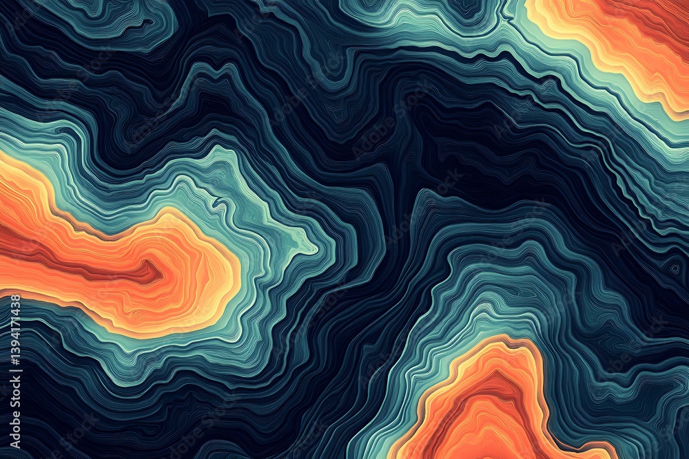 Aufkleber abstract layered wavy pattern, rich in color gradients and textures. deep hues of teal, orange, and 