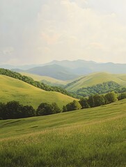 Obraz premium Serene rolling hills landscape under a soft sky. Perfect for travel, nature, or environmental projects.