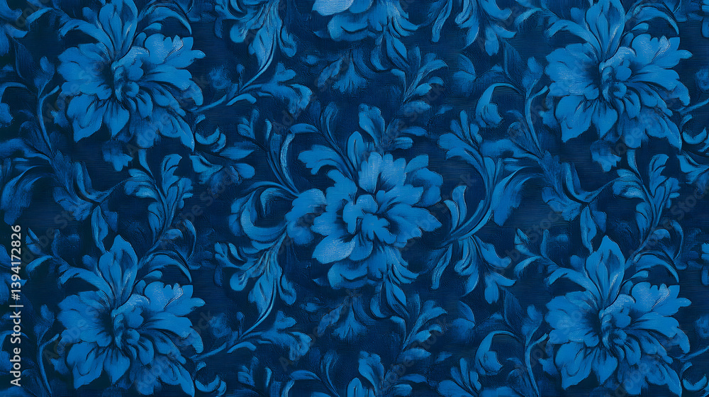 Poster intricate blue damask pattern design for elegant textures and backgrounds