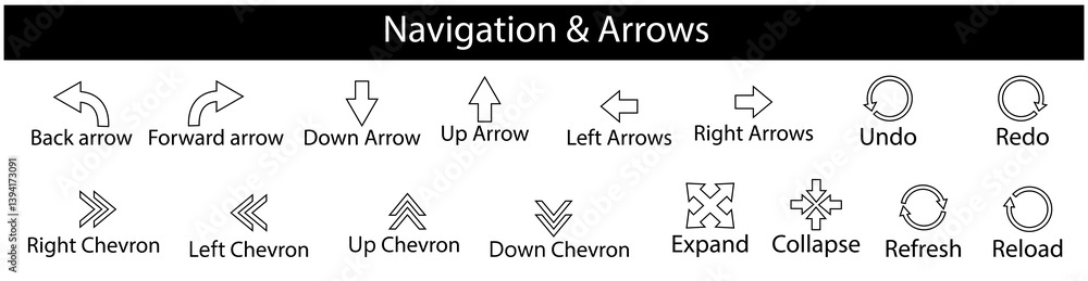 Poster navigation arrows icons set for ui ux web design and app interface