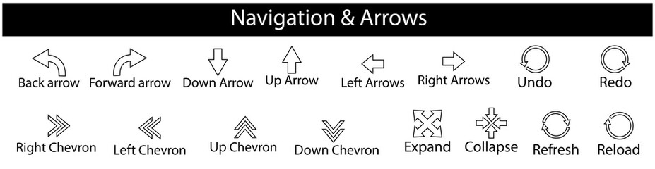 Navigation Arrows Icons Set for UI UX Web Design and App Interface