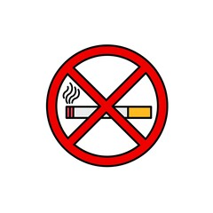 A bold red circle decisively crosses out a smoking cigarette, a powerful symbol of a smoke-free zone with a simple graphic design.
