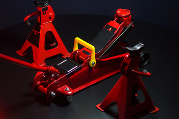 tuned new parts jack with stands red for lifting and repairing sports cars drift rally drag racing