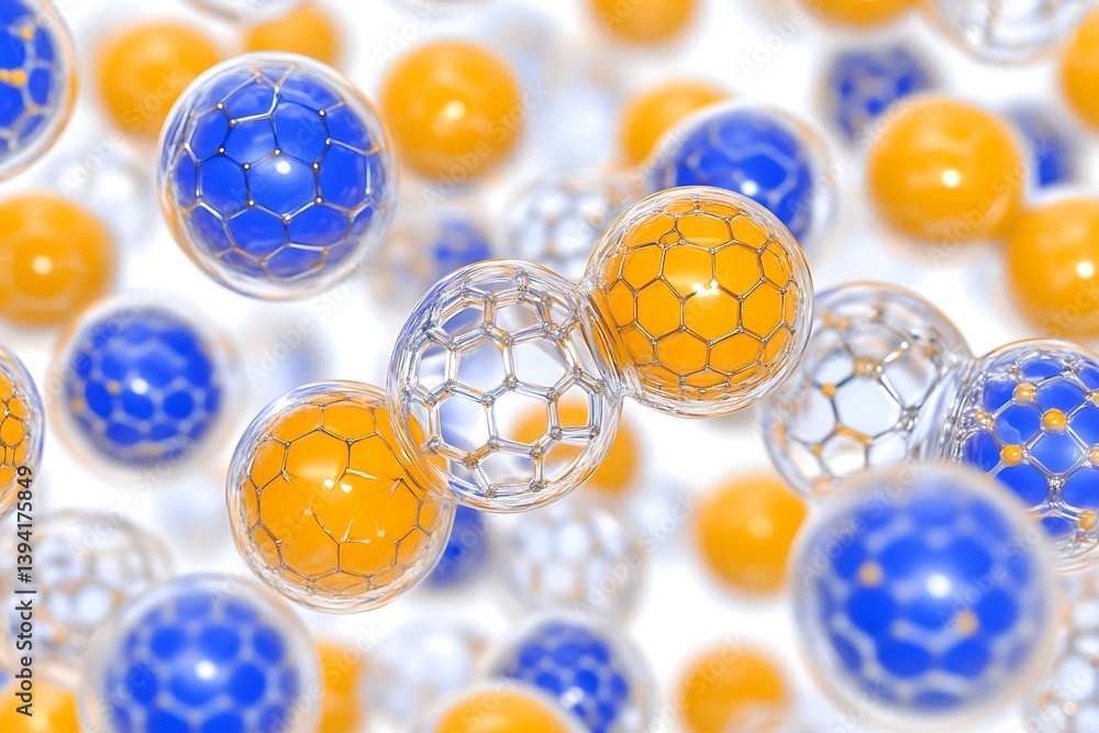 Aufkleber abstract illustration of molecules. colorful spheres with intricate geometric patterns suspended in 
