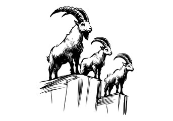 Ibex Mountain Goat hand drawn sketch illustration vector