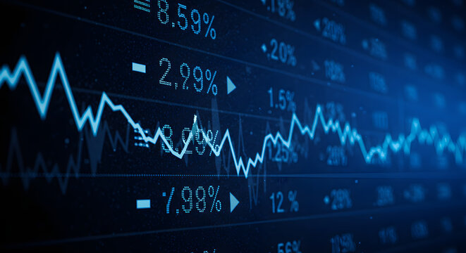Detailed stock market dashboard displaying fluctuating trends and percentage changes for business analytics