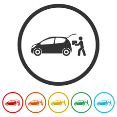 Curbside pickup glyph icon. Set icons in color circle buttons