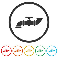 Ware pipes system icon. Set icons in color circle buttons