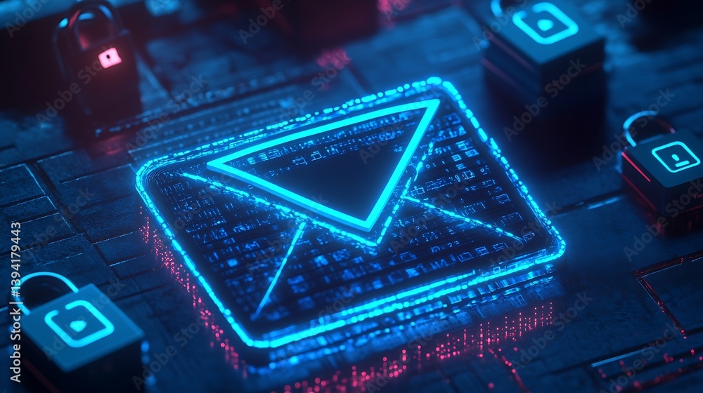 Aufkleber secure email communication. digital envelope surrounded by cybersecurity locks