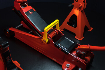 Naklejka premium tuned new parts jack with stands red for lifting and repairing sports cars drift rally drag racing