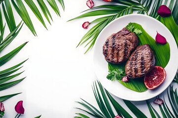 Grilled Steaks Tropical Leaf Garnish