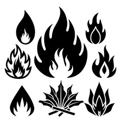 Flame and Fire Icon Set in Flat Style for Logos and Design