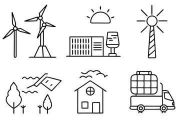 Renewable Energy Line Art Creative Sketch for Green Energy Artwork  