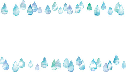 水彩画。水彩タッチの雨の雫イラスト。夏の梅雨イラスト。水彩のベクターイラスト。Watercolor painting. Rain drop illustration with watercolor touch. Summer rainy season illustration. Watercolor vector illustration.