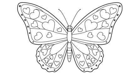 Heart Pattern Butterfly Wings Coloring Sheet Romantic Insect Outline Design For Creative Valentine Project Hobby Art