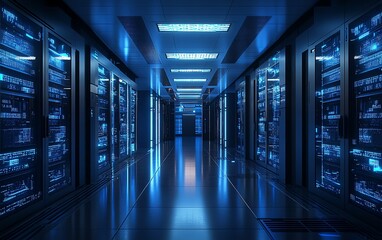 Modern data center server room interior.