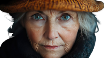 Whispers of Time: An intimate portrait of a mature woman, her eyes hold a depth of experience and wisdom, accentuated by the natural beauty of aging.