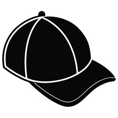Minimalist Black And White Baseball Cap Vector Illustration For Sport Fashion.
