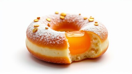 Powdered Sugar Donut with Dripping Apricot Glaze and Orange Sprinkles Sweet