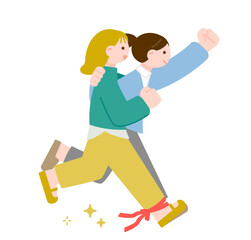 二人三脚で走る女性たち