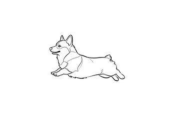 Obraz premium Running Corgi Dog Outline Illustration Graphic for Prints and Designs