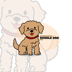 International Doodle Dog Day to celebrate on May 1st. A cute brown dog smiling on white background. Animal event banner.
