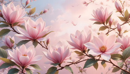 Beautiful Pink Magnolia Blossoms in Springtime