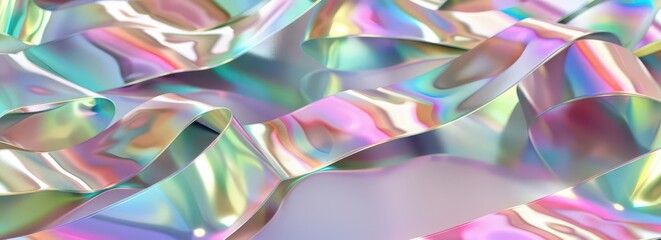 Fototapeta premium A colorful, iridescent ribbon-like material with flowing curves and reflections.