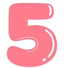 Pink cartoon-style number five with a glossy effect. Ideal for children’s learning materials, educational games, posters, or playful number-themed designs in digital and print media.