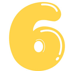 Cute yellow cartoon number six with glossy highlights. Perfect for children’s educational media, colorful counting tools, preschool materials, and playful number graphics.
