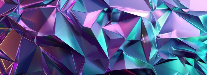 Abstract geometric shapes with vibrant colors and reflective surfaces.