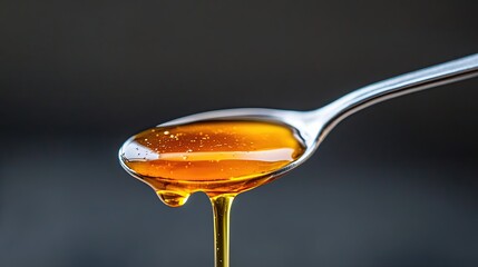 A spoon filled with honey dripping down 
