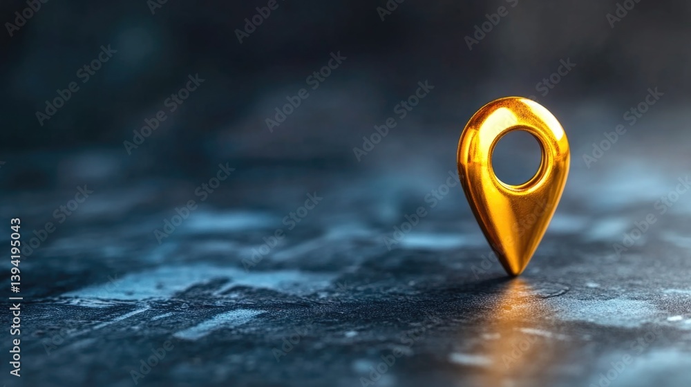 Aufkleber golden location pin on water. 3d navigation pointer for business address and map positioning. abstra