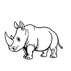 Fototapeta premium Rhino: A bold, grayscale illustration of a rhinoceros in a dynamic stance, emphasizing its massive form and iconic horn.