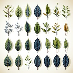 Minimalistic Botanical Leaves Collection on a Clean White Canvas