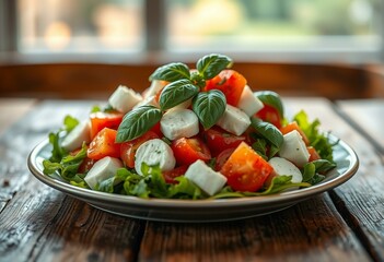 Fresh Panzanella Salad on rustic wooden table