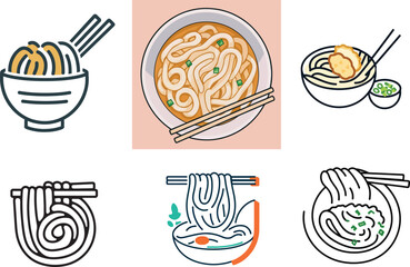 set bundle collection of japanese food udon icons as simple modern minimalist logos, vector illustration, isolated background
