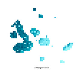 Vector isolated geometric illustration with simple icy blue shape of Galapagos Islands map (part of Ecuador)  map. Pixel art style for NFT template. Dotted logo with gradient texture for design