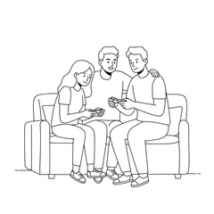Friends enjoying a video game together on a sofa  