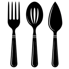 Flat Style Cutlery Set with Fork Knife and Spoon Silhouettes
