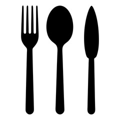 Flat Style Cutlery Set with Fork Knife and Spoon Silhouettes