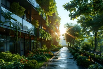 Obraz premium Eco Friendly Apartment Building with Lush Greenery