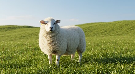 Obraz premium A Fluffy Sheep in a Verdant Pasture