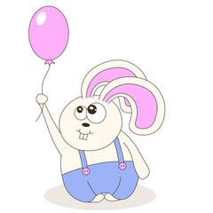Whimsical Easter Bunny with air balloon isolated white background. Perfect adorable Bunny vector illustration for t-shirt print greeting poster card cover design. Flat rabbit. EPS 10