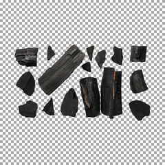 natural charcoal, Variety of Charcoal Pieces for Artistic Use on Transparent Background, png, psd

