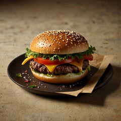 Juicy Cheeseburger with Fresh Vegetables and Golden French Fries
