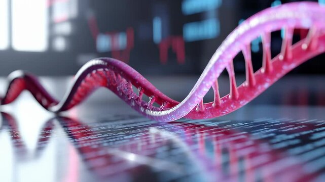 DNA Helix with Data Charts in Genetic Research